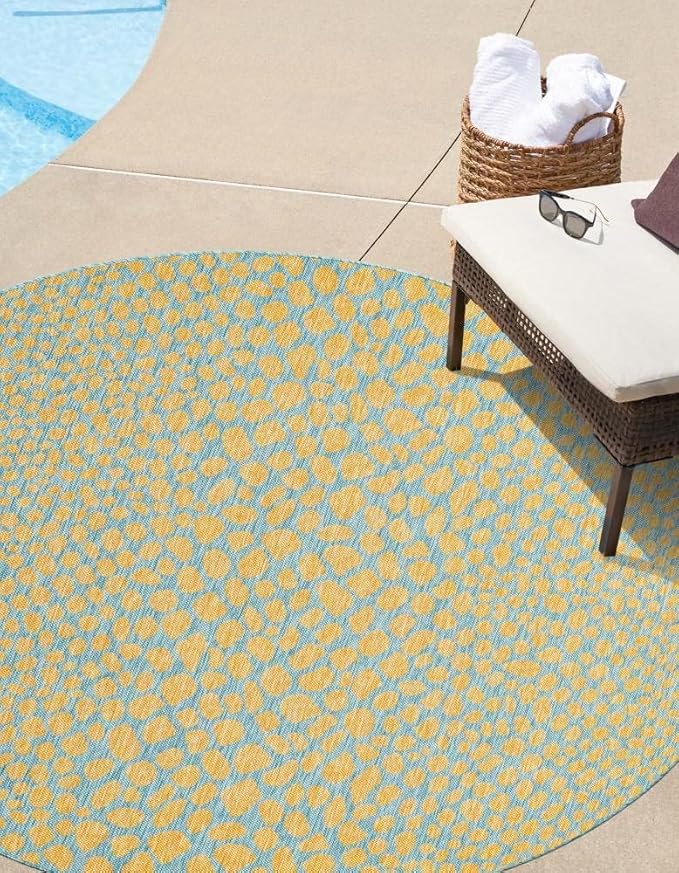 Unique Loom Jill Zarin Jill Zarin Outdoor Collection Area Rug - Cape Town (10' 8" Round, Yellow and Aqua/Light Blue)
