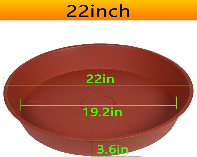 2 Pack of 22 inch Plant Saucer (19.1 inch Base), 3.6" Depth Tray, Large Deep Heavy Duty Saucers for Pots, Garden Bird Bath Bowl, Plant Trays for Indoors Outdoor (22", Terracotta)