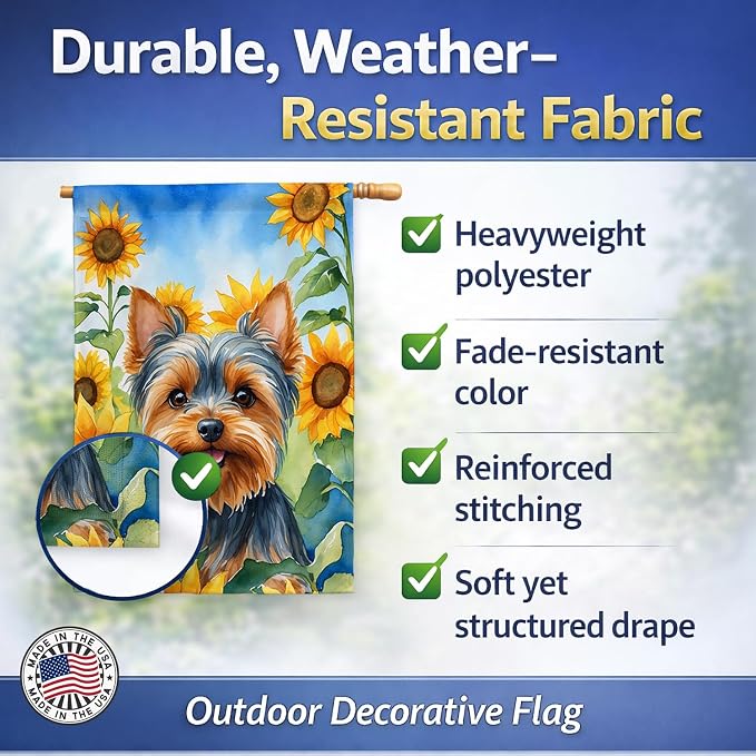 Caroline's Treasures DAC6178CHF Yorkshire Terrier in Sunflowers House Flag Large Porch Sleeve Pole Decorative Outside Yard Banner Artwork Wall Hanging, Polyester, House Size, Multicolor