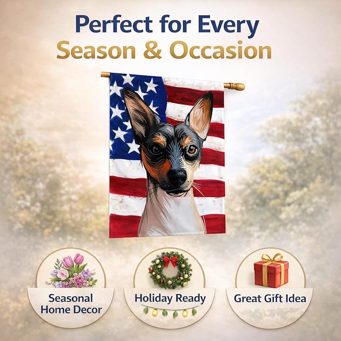 Caroline's Treasures CK6674CHF Ratonero Valenciano Dog American Flag House Flag Large Porch Sleeve Pole Decorative Outside Yard Banner Artwork Wall Hanging, Polyester, House Size, Multicolor