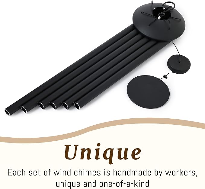 60" Extra Large Wind Chimes with Outside Deep Tone, 6 Thick and Bold Aluminum Tubes, Coolest Metal Windchimes Outdoors, Unique Gift for Mom Women Grandma Neighbors, Garden Decoration(Black)