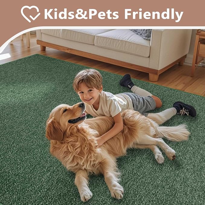 6x9 Large Green/White Area Rug Non-Slip Washable for Living Room Bedroom | Soft丨Stays Put丨Low Pile Thin丨Lays Flat丨Kid & Pet Friendly丨Dorm丨Dining Room丨Nursery丨Playroom丨Indoor丨Laundry丨Carpet丨Home Decor