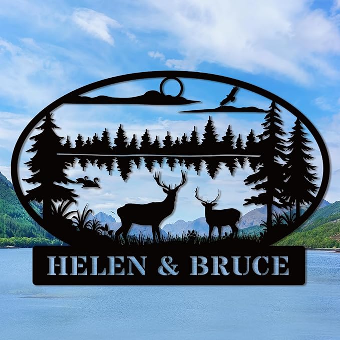 Personalized Deer Metal Cabin Sign, Personalized Camping Sign, Custom Family Name Sign,Deer Monogram, Custom Metal Signs Outdoor, Cabin Decor, Deer Hunter Gift, Personalized Gifts
