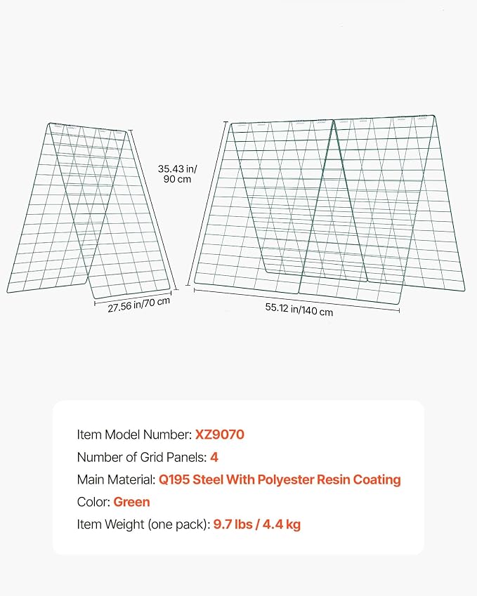 VEVOR Cucumber Trellis, 35" x 55" Foldable A-Frame Garden Trellises for Raised Bed, 4 Panels, Metal Rustproof Outdoor Climbing Plant Support with Gloves for Vine, Peas, Beans, Tomato, Flowers