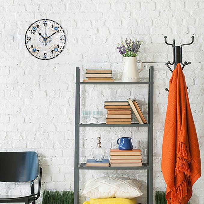 Evil Eye Wall Clock, Silent Non Ticking 10 Inch Battery Operated Wall Clocks, Easy to Read Clock for Home Kitchen Living Room Bathroom Office Decor