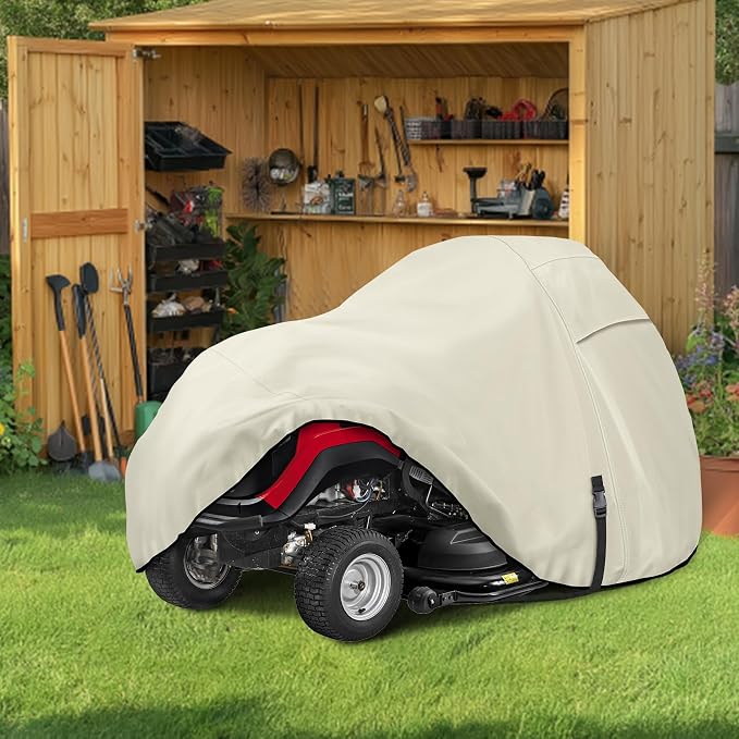 Porch Shield Heavy Duty 600D Polyester Lawn Tractor Cover Waterproof Universal Riding Lawn Mower Cover (Up to 54 inches Decks, Light Tan)