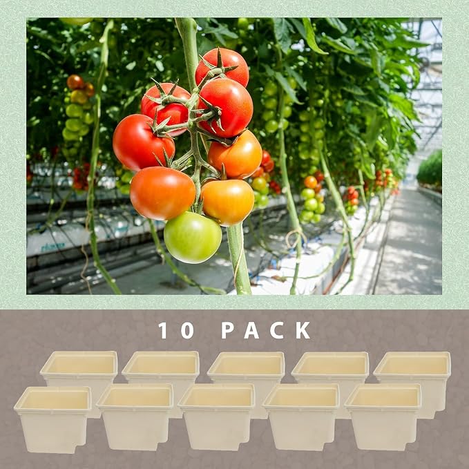 10-Pack Dutch Bucket Hydroponic System – Bato Buckets with Siphon Elbows – 11L (12" x 10" x 9") – Tan