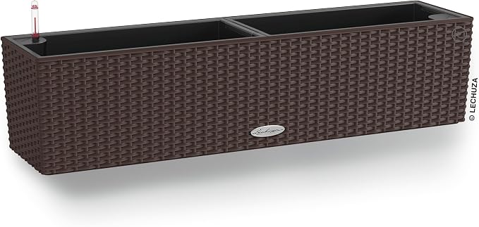 Lechuza BALCONERA Cottage 80 Mocha, Self-Watering Window Box (Railing Planter), H7.5 L31.5 W7.5 in