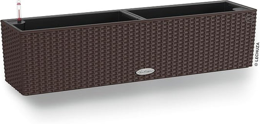 Lechuza BALCONERA Cottage 80 Mocha, Self-Watering Window Box (Railing Planter), H7.5 L31.5 W7.5 in