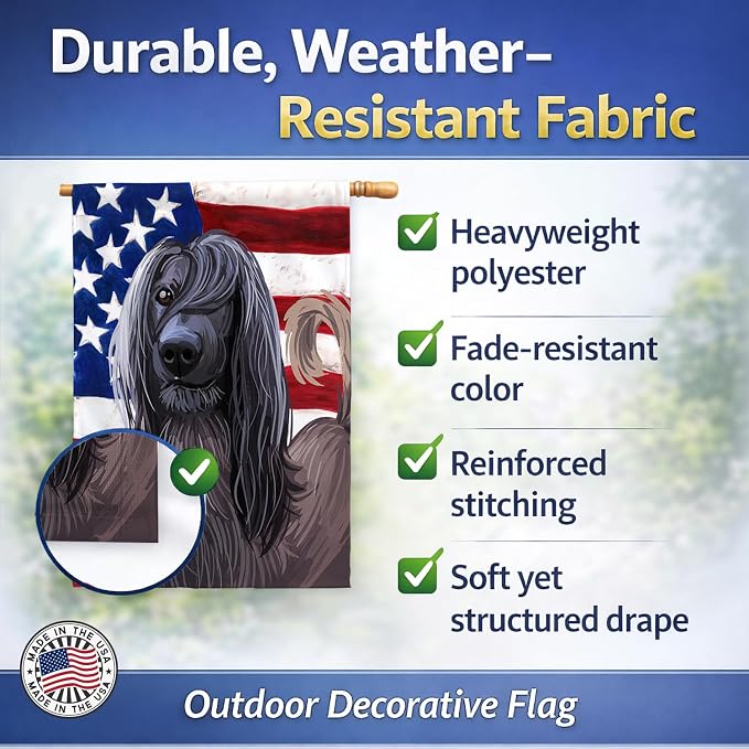 Caroline's Treasures CK6732CHF Taigan Dog American Flag House Flag Large Porch Sleeve Pole Decorative Outside Yard Banner Artwork Wall Hanging, Polyester, House Size, Multicolor