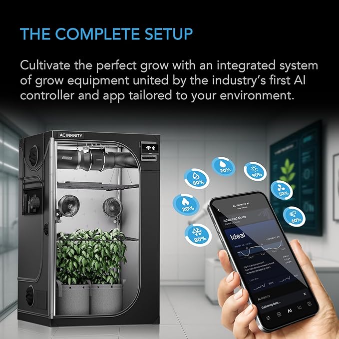 AC Infinity AI Grow System PRO 4x4, 4-Plant Kit w/AI Controller | Dynamic Airflow & LM301H EVO LED Lighting Control, 2000D Mylar Tent w/ Lab-Tested Reflectivity, Largest Zippered Window
