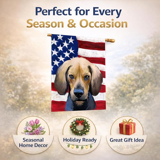 Caroline's Treasures CK6589CHF Kerry Beagle American Flag House Flag Large Porch Sleeve Pole Decorative Outside Yard Banner Artwork Wall Hanging, Polyester, House Size, Multicolor