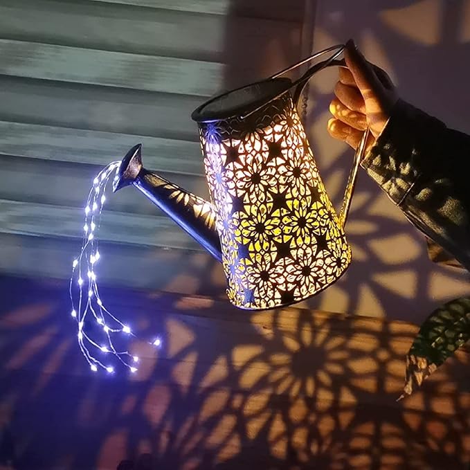 VOOKRY Watering Can with Lights, Large Hanging Solar Lights Outdoor Waterproof, Decorative Retro Metal Solar Garden Decor for Outside Patio Yard Porch Lawn, Gifts for Women Mom Grandma Birthday