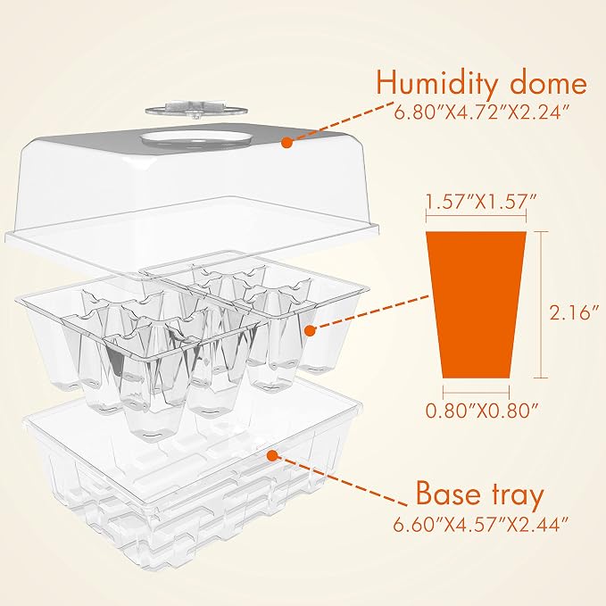 Gardzen 10 Pack Seed Starting Tray, Plant Germination Trays, Seed Starter Kit with Adjustable Humidity Vented Dome and Clear Base, Plant Growing Kit 6.6" x 4.5", Total 120-Cell,