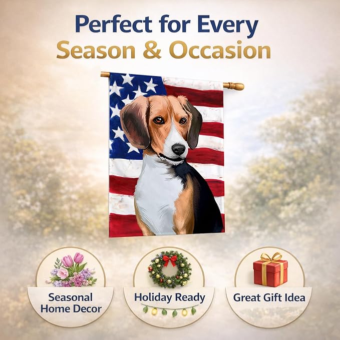 Caroline's Treasures CK6421CHF Beagle American Flag House Flag Large Porch Sleeve Pole Decorative Outside Yard Banner Artwork Wall Hanging, Polyester, House Size, Multicolor