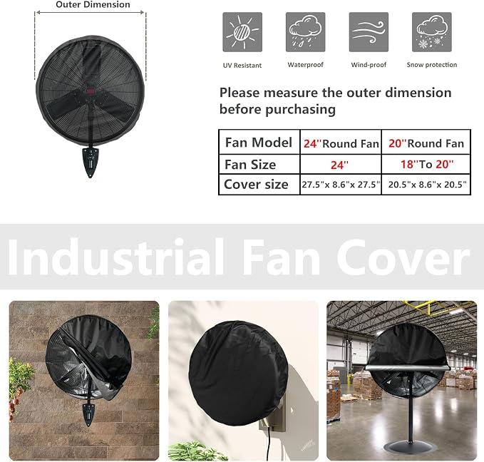 Bitubi Wall Mount Fan Cover,Waterproof Outdoor Fan Covers,Compatible for 18-20 Inch Industrial Fan and Pedestal Fan,Heavy Duty 600D oxford Dustproof Fan Cover,Black