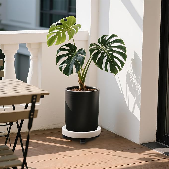 2Pack 12.4'' Plant Caddy with Wheels, Plant Stand Dolly for Heavy Planter,Wheeled Planter Saucer Tray,Rolling plant stand,Heavy-Duty Plant Caddy with Casters for Indoor and Outdoor(White)