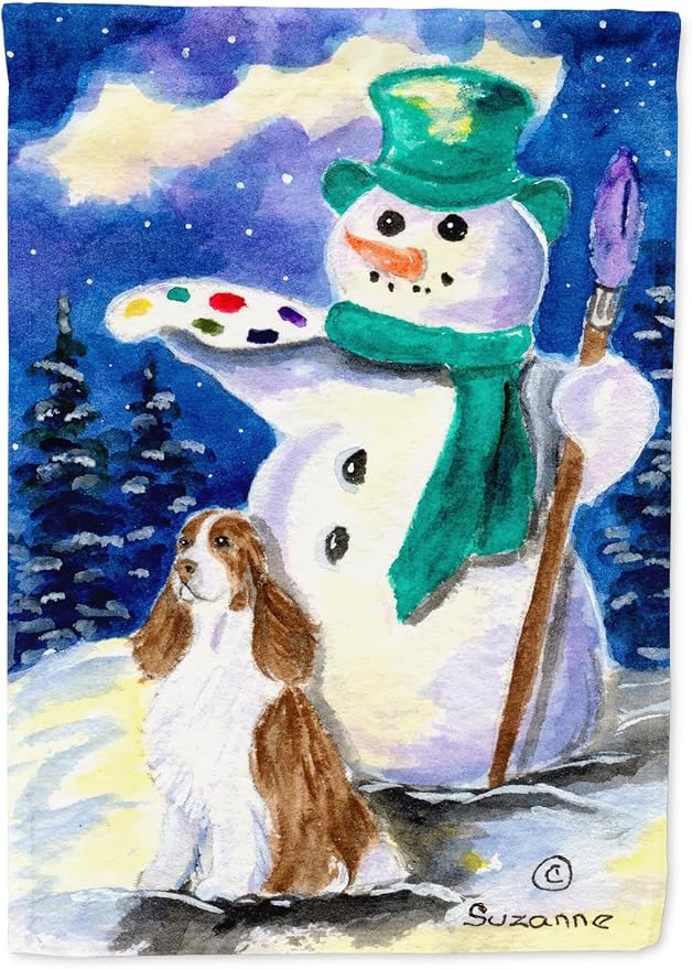 Caroline's Treasures SS1002GF English Springer Spaniel with Artist Snowman Garden Flag Mailbox Flag Decorative Yard Flag Banner Outside Patio Artwork Yard Flower Beds, Garden Size, Multicolor