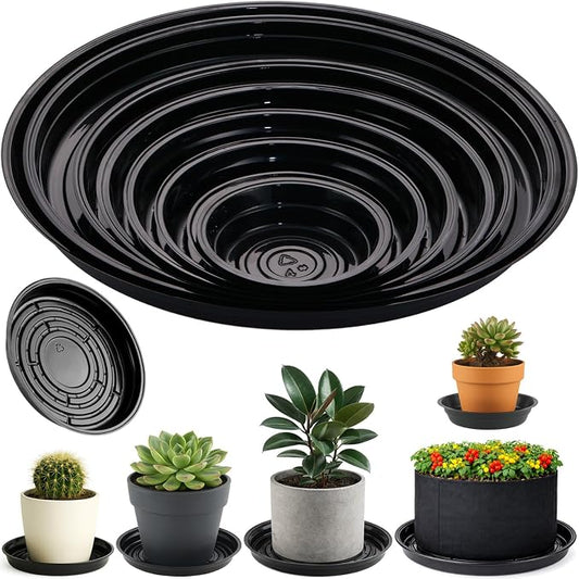 60 Packs 4/6/8/10/12/14 Inches Plant Saucers for Indoor Outdoor Use Heavy Duty Plastic Plant Plate Dish for Planter Bulk Round Flower Pot Drip Trays to Catch Water 4 to 20 Inch, Black