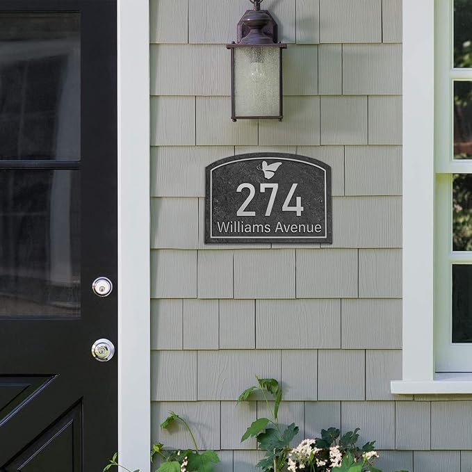 Handcrafted Address Plaque for Yard Outside House Sign, House Number Garden Wall Sign, 911 Visibility Signage, Any Font, 10 x 7 inches (Silver)