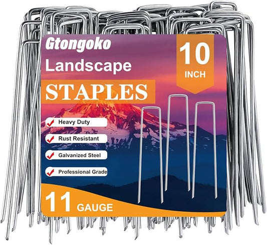 Gtongoko 120 Pack Landscape Staples 10 Inch, 11 Gauge Heavy Duty Galvanized Sod Staples for Artificial Turf, Erosion Control, Weed Barrier Fabric, Ground Cover and Landscaping