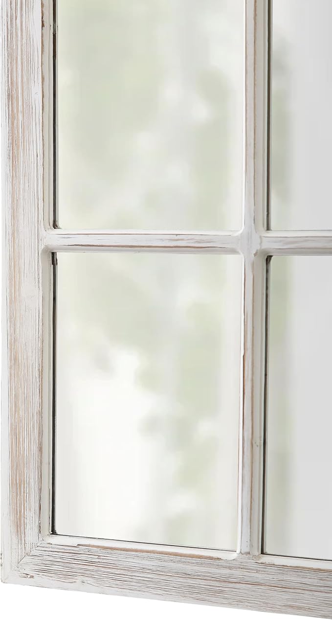 Farmhouse Window Pane Mirror, Washed White, 18 X 23 Inch | Hanging Rectangle Faux Window Mirrors, Handmade Rustic Wood Framed Windowpane Mirror for Kitchen, Horizontal or Vertical