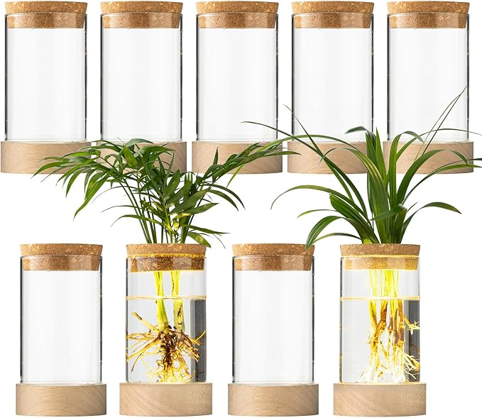 Glass Plant Propagation Stations, Propagation Vases for Plants with Ambient Light Base, Hydroponic Vase for Home & Office Windowsill Tabletop Decoration Desktop Vases for Living Room, Bedroom (9)