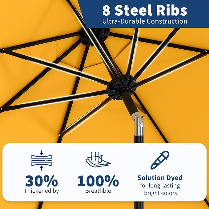 GarveeLife 10FT Patio Umbrella Outdoor, Table Umbrella with Push Button Tilt and Crank, 8 Sturdy Ribs UV Protection Waterproof for Garden, Pool, Market, Deck (Yellow)