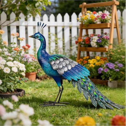 Metal Peacock Statue Garden Decor Yard Art Sculpture Outdoor Decoration | for Lawn,Patio,Backyard