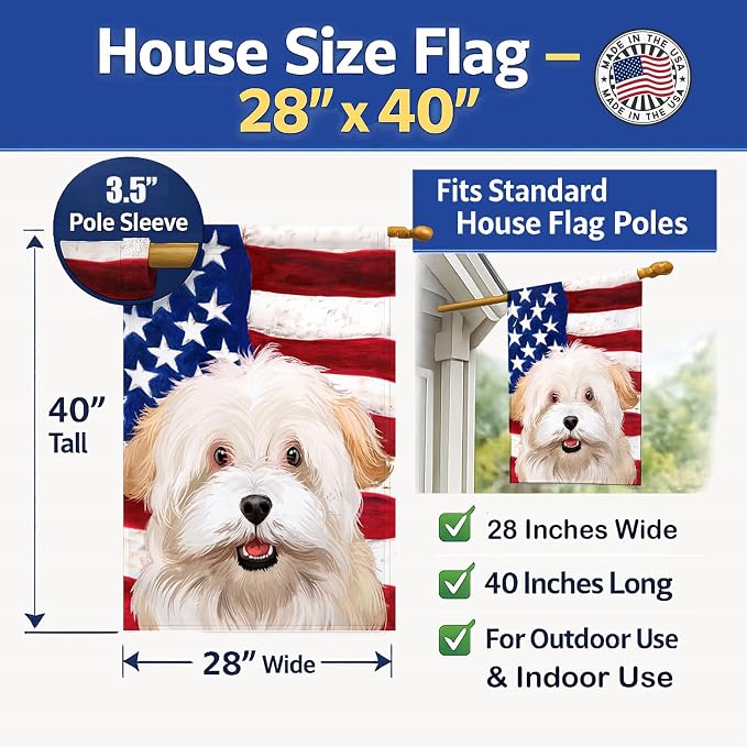 Caroline's Treasures CK6394CHF Alpine Spaniel American Flag House Flag Large Porch Sleeve Pole Decorative Outside Yard Banner Artwork Wall Hanging, Polyester, House Size, Multicolor