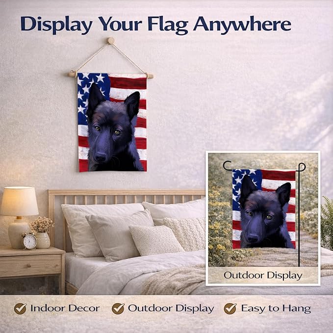 Caroline's Treasures CK6437GF Black Norwegian Elkhound American Flag Garden Flag Mailbox Flag Decorative Yard Flag Banner Outside Patio Artwork Yard Flower Beds, Garden Size, Multicolor