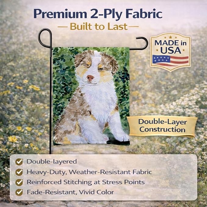 Caroline's Treasures SS8847GF Australian Shepherd Garden Flag Mailbox Flag Decorative Yard Flag Banner Outside Patio Artwork Yard Flower Beds, Garden Size, Multicolor