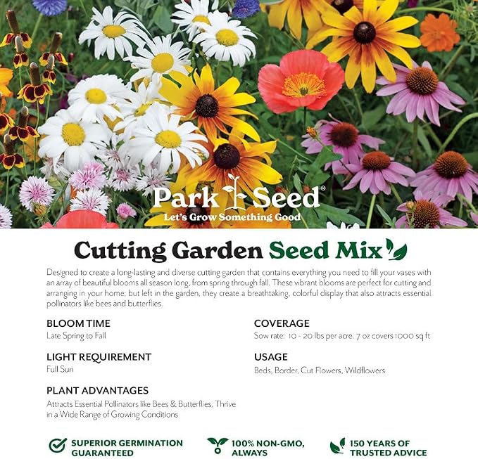 Park Seed Grow Your Own Vibrant Annual and Perennial Wildflower Garden Seeds Mixture, Easy to Grow Varieties for Pollinators and Spring Gardens - Cutting Garden Mix, 1 lb