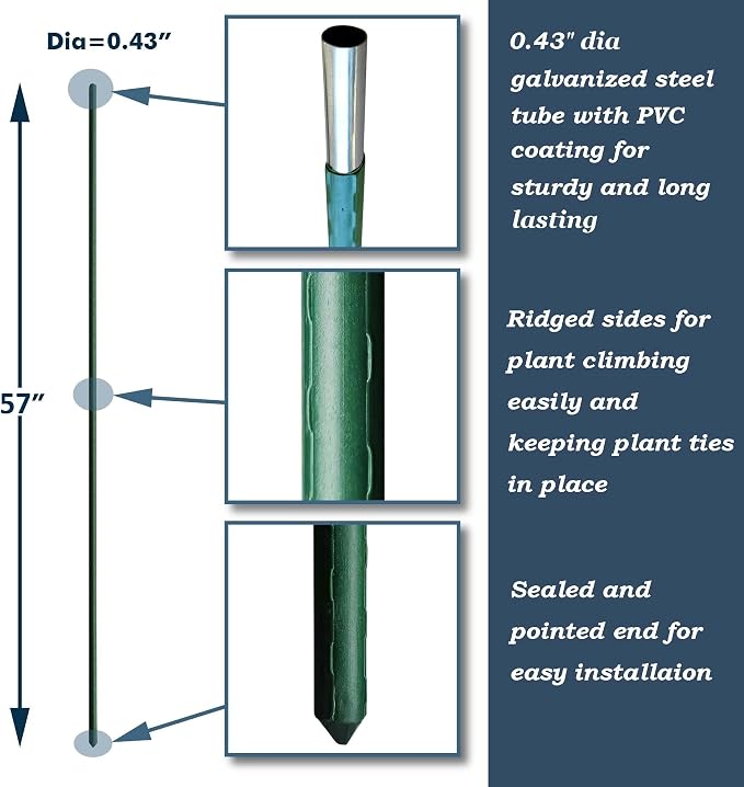 57 Inch Plant Support Garden Stakes, Steel Plant Stakes, Pack of 25 Tomato Cage