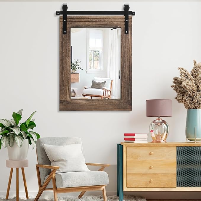 AAZZKANG Large Rectangle Mirror Rustic Wood Hanging Mirror Large 30"x22" Decorative Farmhouse Bedroom Bathroom Mirrors Home Wall Decor