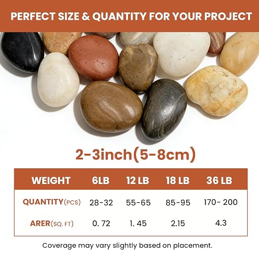 12lbs Polished River Rocks for Landscaping, 2-3 Inch Mixed Pebbles for Garden, Decorative Stones for Plants, Potted Succulents, Fish Tank, Aquarium Decor, Outdoor Yard & Walkways