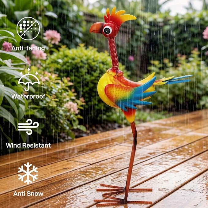 Metal Rooster Statue Outdoor Garden Decor,19" Wacky Bird Decor Yard Statue Decorations Outdoor,Funny Chicken Sculpture for Patio, Lawn, Backyard (Red+Yellow)
