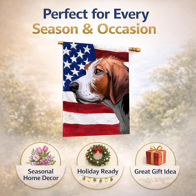 Caroline's Treasures CK6523CHF Finnish hound Dog American Flag House Flag Large Porch Sleeve Pole Decorative Outside Yard Banner Artwork Wall Hanging, Polyester, House Size, Multicolor
