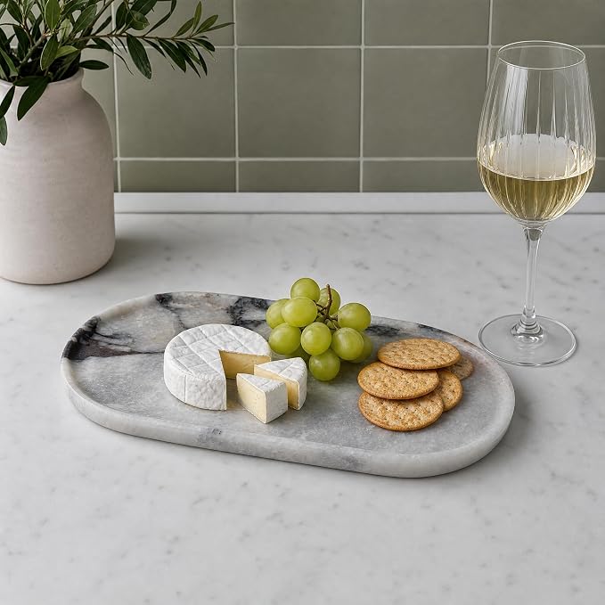 Luxury Natural Calacatta Viola Marble Tray for Jewelry, Perfume, Soap | 12x6 Inch Marble Vanity Organizer, Hand-Polished Catchall for Bathroom, Kitchen, & Coffee Table - Unique Decorative Plate
