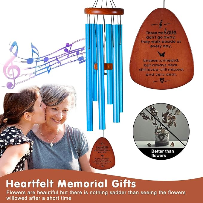 Memorial Wind Chimes for Loss of Loved One – Sympathy Wind Chimes for Dad, Mom, Baby, Brother, or Friend – Outdoor Bereavement Gift, Blue (Teardrop Design)