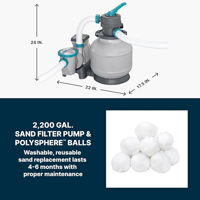 Bestway APX 365 31'4" x 16' x 52" Above Ground Pool Set w/Sand Filter Pump | Long-Lasting All-Season Swimming Pool with Galvanized Steel Frame - Ladder, Cover, and Polysphere Filtration Balls Included