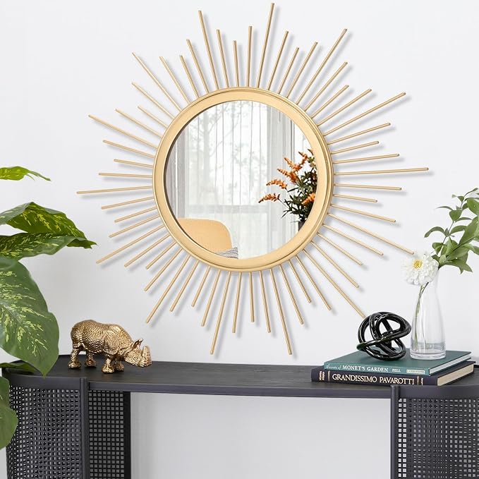Gold Mirrors for Wall Metal Sunburst Wall Mirrors Home Décor Decorative Hanging Wall Art for Living Room Bedroom Entryway Large 24" x 24"