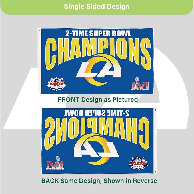 Team Sports America NFL LA Rams Multi-Win Superbowl Champions 3x5 Flag for Outside with Grommets | Outdoor & Indoor | Heavy Duty Flag & Banner | Works with Flag Pole for Outside House
