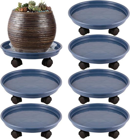 6 Packs Plastic Plant Caddy with Wheels 12" Plastic Rolling Plant Stands Heavy-duty Plant Dolly with Casters Indoor and Outdoor Plant Roller Base Wheels, Blue
