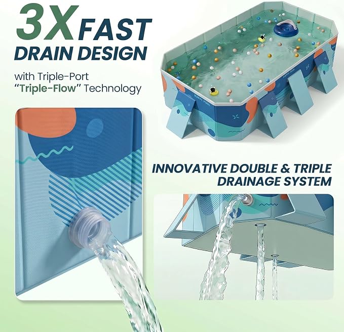 Foldable Pool, Outdoor 4-Layer PVC Non-Inflatable Swimming Pool (3M, Deft Blue)