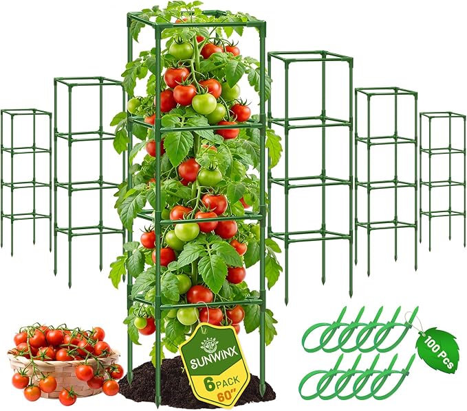 6 Pack Square Tomato Cages for Garden, 60 Inch Adjustable Tomato Stakes, Metal Tomato Trellis, Garden Plant Support for Potted Climbing Plants, Vegetables Flowers Fruits, Raised Garden Bed