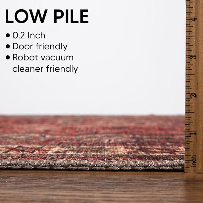 Keen Home Design Vintage Washable Runner Rug, Non-Slip Low Pile, 2x12 | Machine Washable Cotton Chenille, 0.25In Low Pile, Rubber Non-Slip Back; Hallway, Kitchen, Dining Room, Entryway
