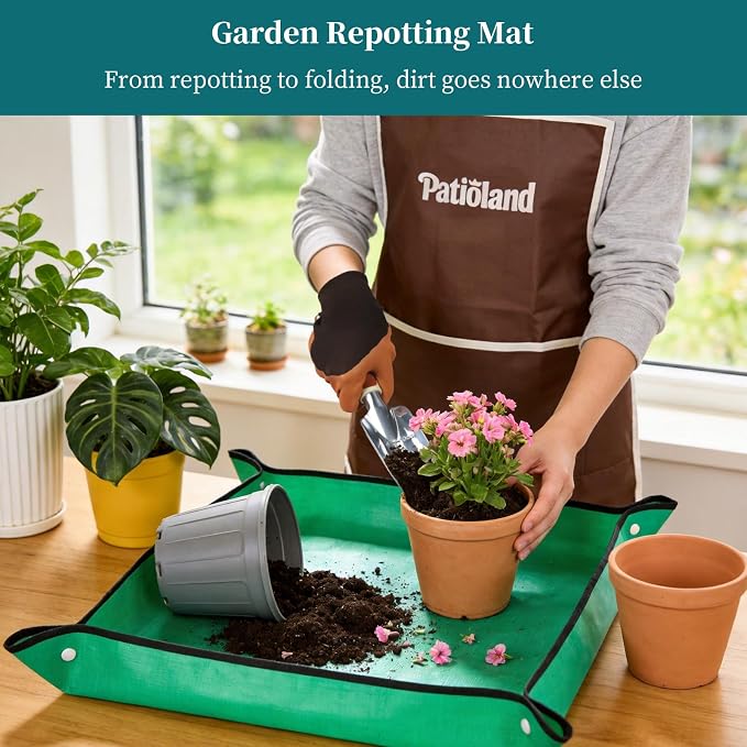 Brown Gardening Sets 26-Piece, Gardening Kit with Non-Slip Ergonomic Handle, Storage Handbag, Gardening Gloves, Apron and Repotting Mat, Gardening Gift for Women Men