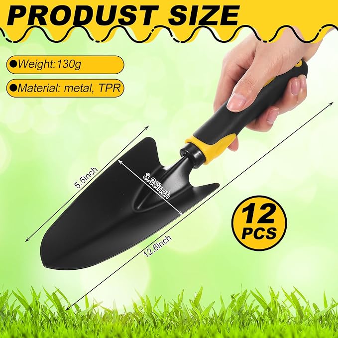 Yaocom 12 Pcs Garden Shovel Aluminum Alloy Heavy Duty Trowel Small Digging Shovels Metal Hand Trowel Spade with Soft Handle for Garden Lawn Yard Planting Tool (Large Shovel,Yellow)