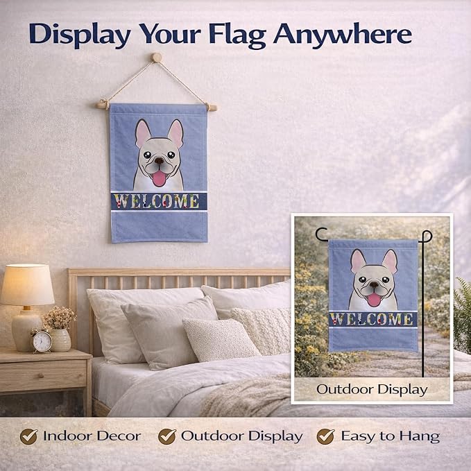 Caroline's Treasures BB1424GF French Bulldog Welcome Garden Flag, Blue Mailbox Flag Decorative Yard Flag Banner Outside Patio Artwork Yard Flower Beds, Garden Size, Multicolor